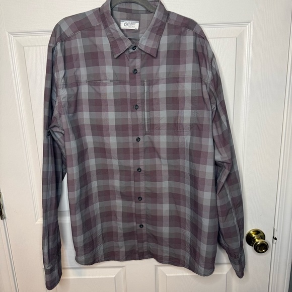 Gander Mountain Men's Plaid Nylon Shirt Gray and Purple Button Down Size XL GUC - Picture 1 of 7